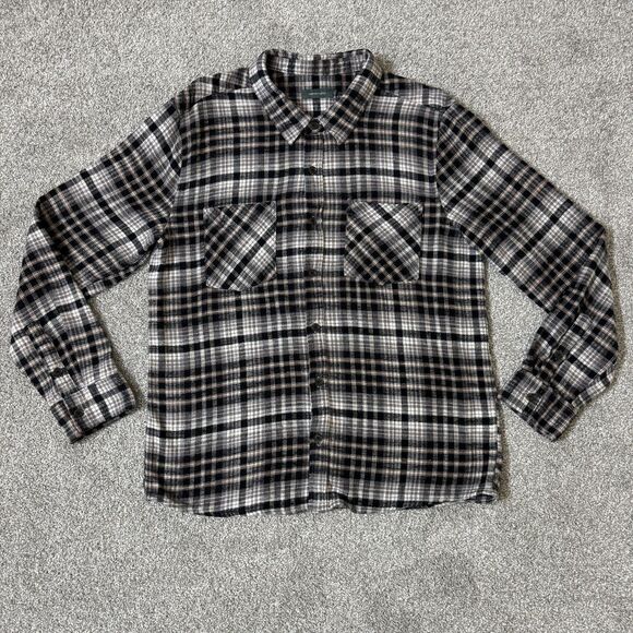 Thread + Supply Tops - Thread + Supply Shirt Womens Large Cream Black Plaid Flannel Button Up Soft